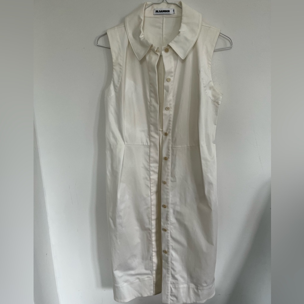 Jil Sander White Cotton Sleeveless Dress
